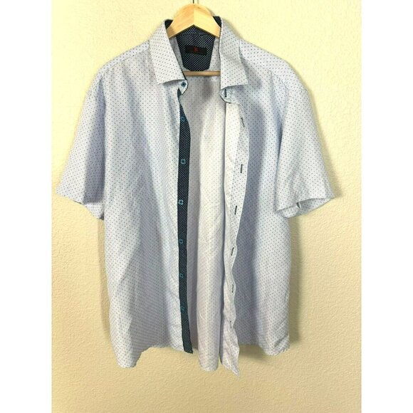 BC Collection Button Up Shirt Mens Size Large Blue White Blue Short Sleeve - Picture 2 of 11